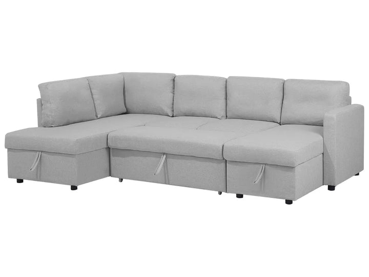 U-Shape Sofa Bed 4 Seater Fabric Light Grey with Storage Kellems