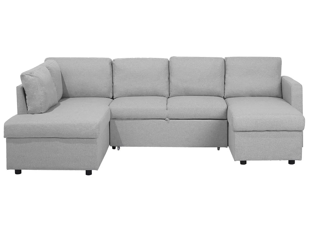 Light grey fabric U-shape sofa bed 4 seater with storage