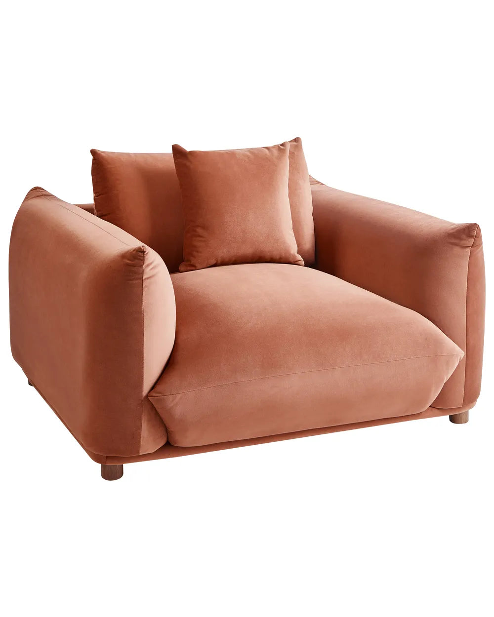 Brown armchair with cushions on a white background