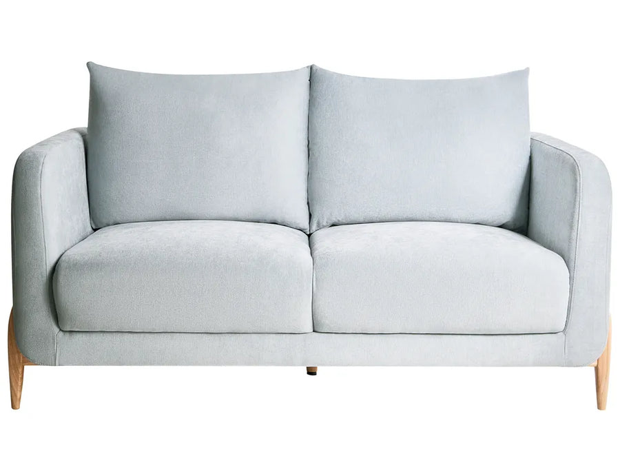 Gray sofa with wooden legs on a white background