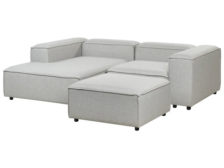 Modular Corner Sofa 3 Seater Fabric Light Grey with Ottoman Right Hand Oakham