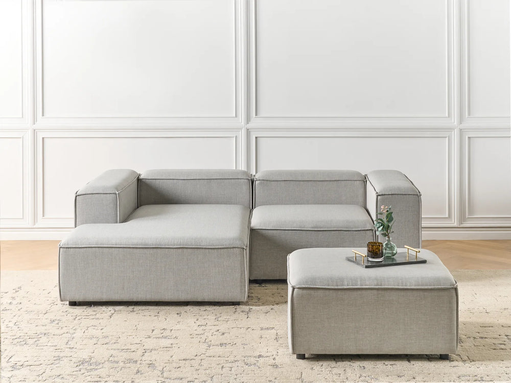 Right hand light grey corner sofa 3 seater with ottoman