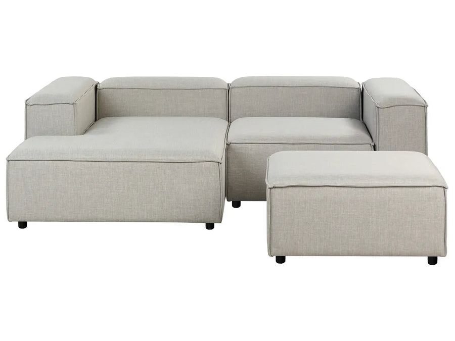 Light grey fabric modular corner sofa 3 seater right hand with ottoman
