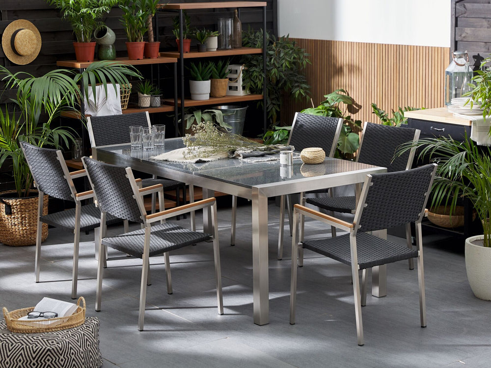 Grosseto Garden Dining Table 180 cm 90 cm Polished Granite Grey