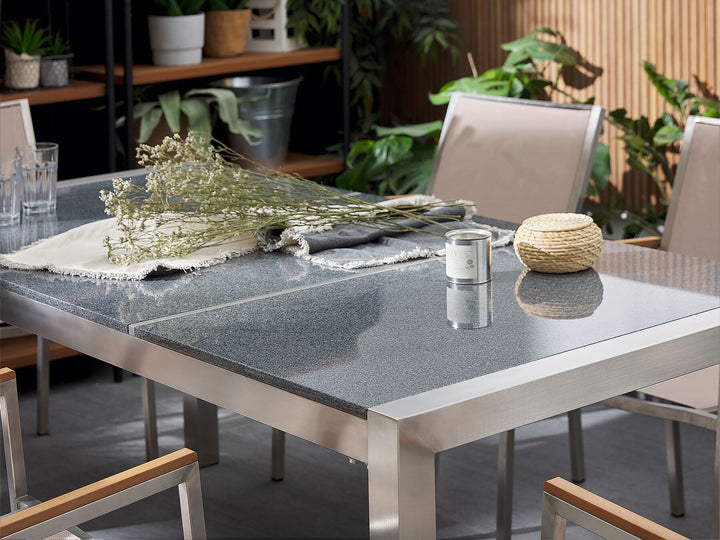 Grosseto Garden Dining Table 180 cm 90 cm Polished Granite Grey