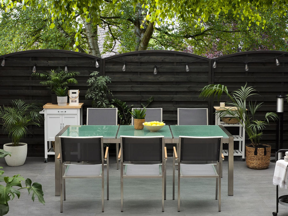 Grosseto Garden Dining Table 220 cm 100 cm Cracked Glass Transparent