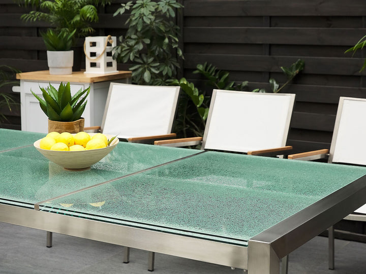 Grosseto Garden Dining Table 220 cm 100 cm Cracked Glass Transparent