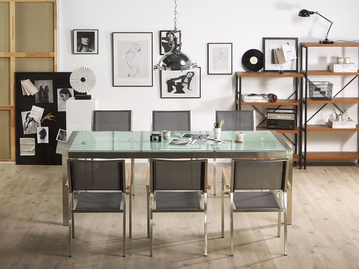 Grosseto Garden Dining Table 220 cm 100 cm Cracked Glass Transparent