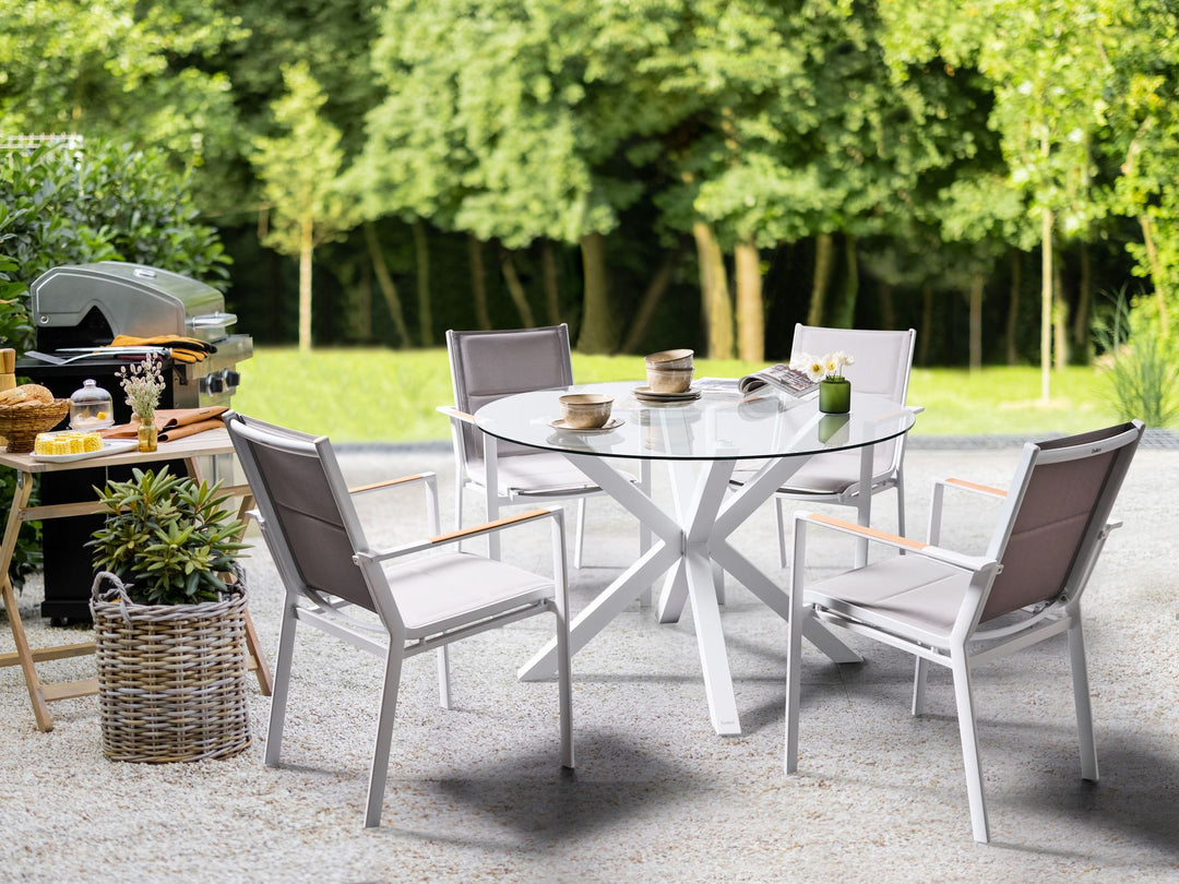 Maletto Garden Dining Table 120 cm 120 cm Glass White