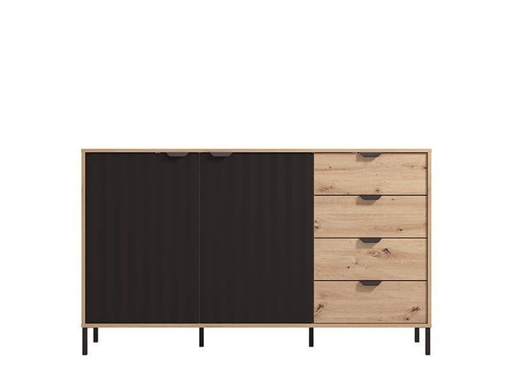 Modern oak and black sideboard with storage compartments