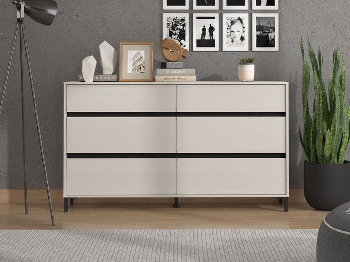 Modern chest of drawers in cashmere finish for bedroom storage