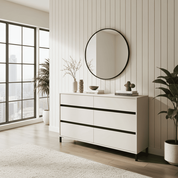 Cashmere wide chest of drawers with multiple spacious drawers