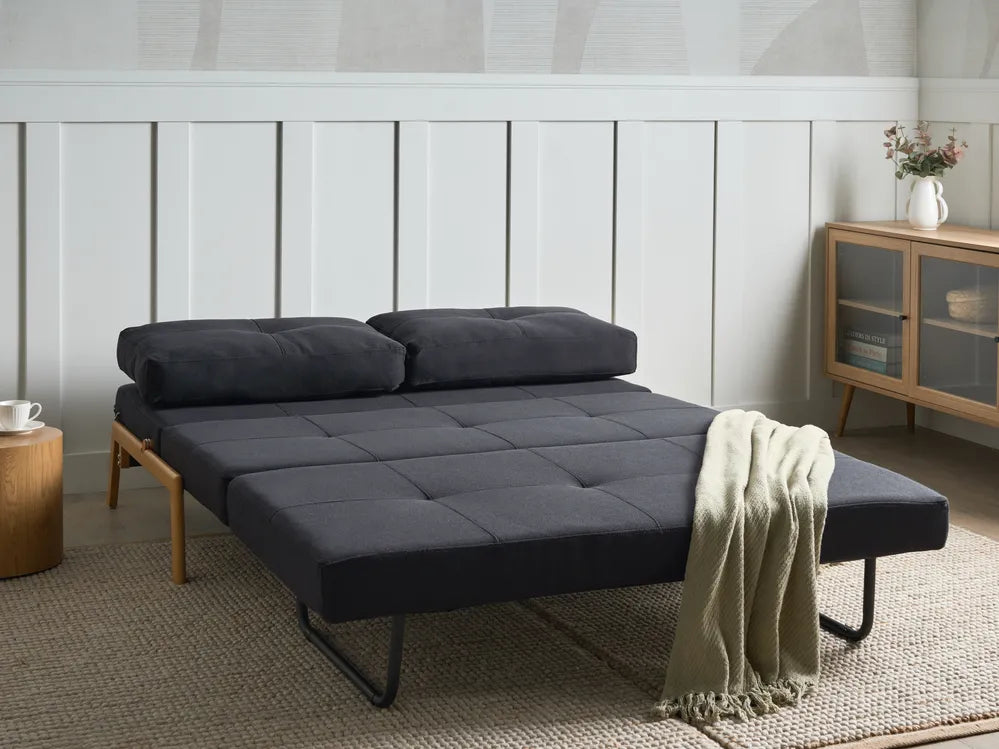 Sofa Bed 2 Seater Fabric Black Blancha