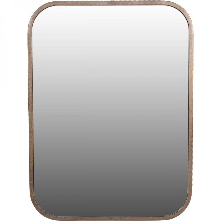 Rectangular mirror with a wooden frame on a white background