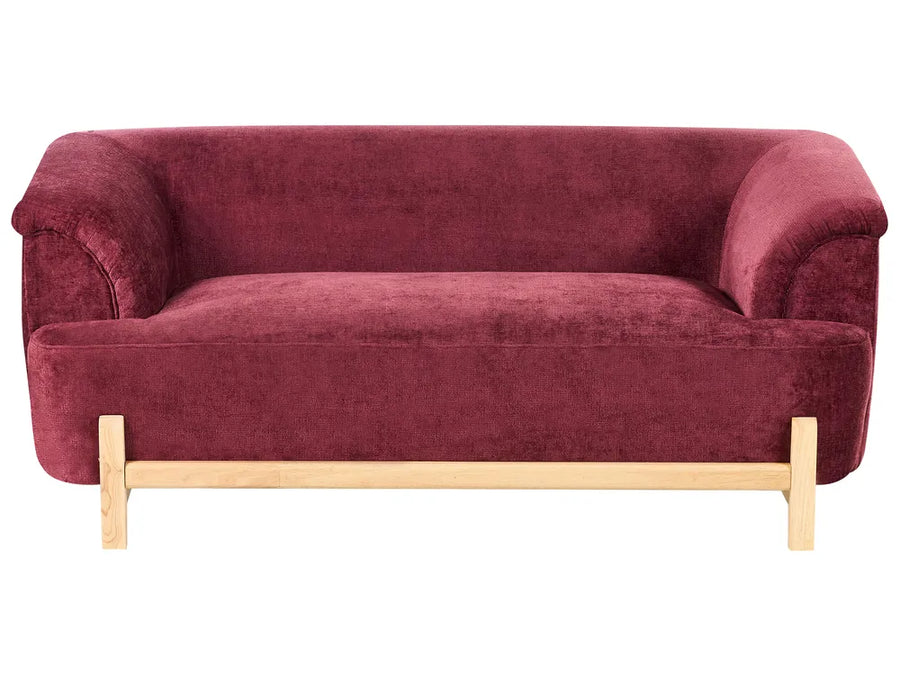 Maroon sofa with wooden legs on a white background