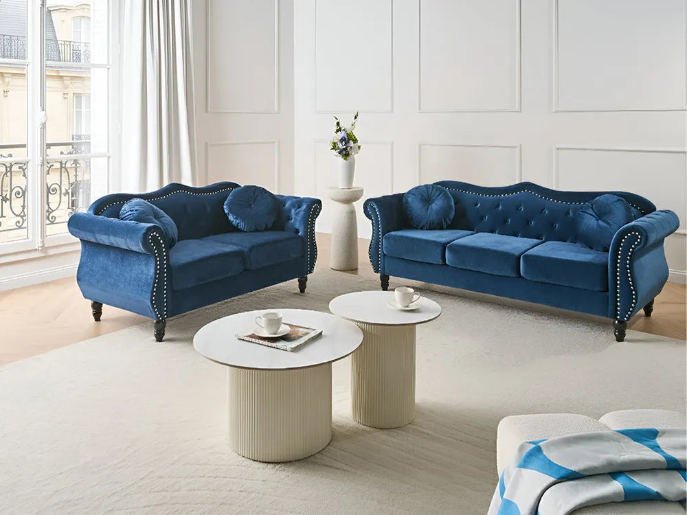 Sofa 2 Seater Velvet Navy Blue Drinel