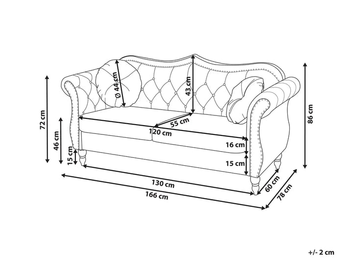 Sofa 2 Seater Velvet Navy Blue Drinel