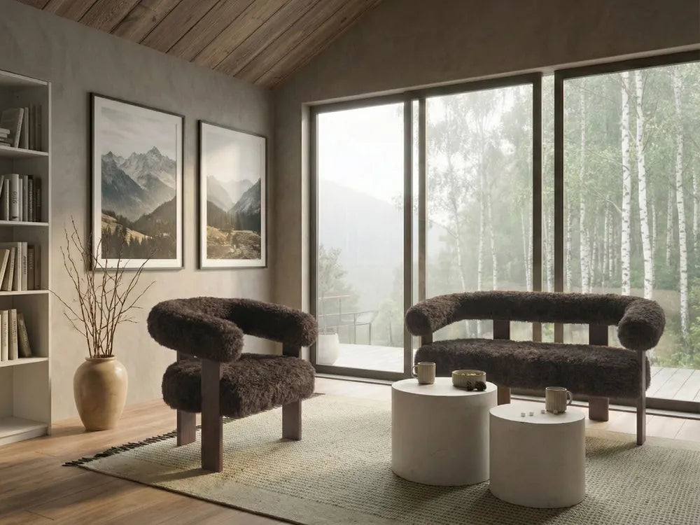 Sofa 2 Seater Faux Fur Dark Brown Askolds
