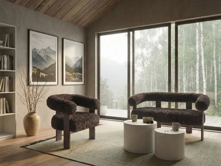 Sofa 2 Seater Faux Fur Dark Brown Askolds