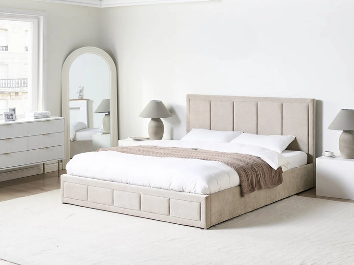 Super king ottoman bed with quilted headboard
