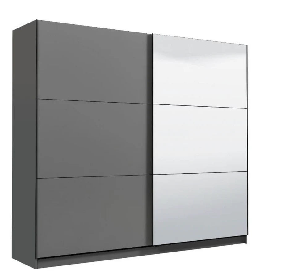 Gray wardrobe with a mirror panel on a white background