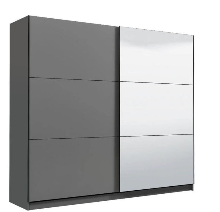 Gray wardrobe with a mirror panel on a white background