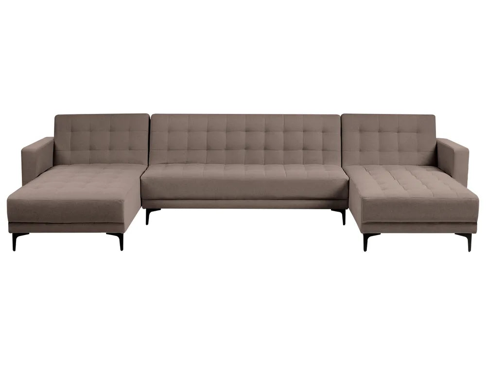 Modular U-Shape Sofa Bed 5 Seater  Fabric Taupe Amaron