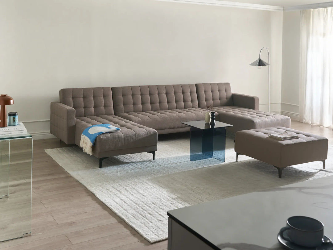 Modular U-Shape Sofa Bed 5 Seater  Fabric Taupe Amaron
