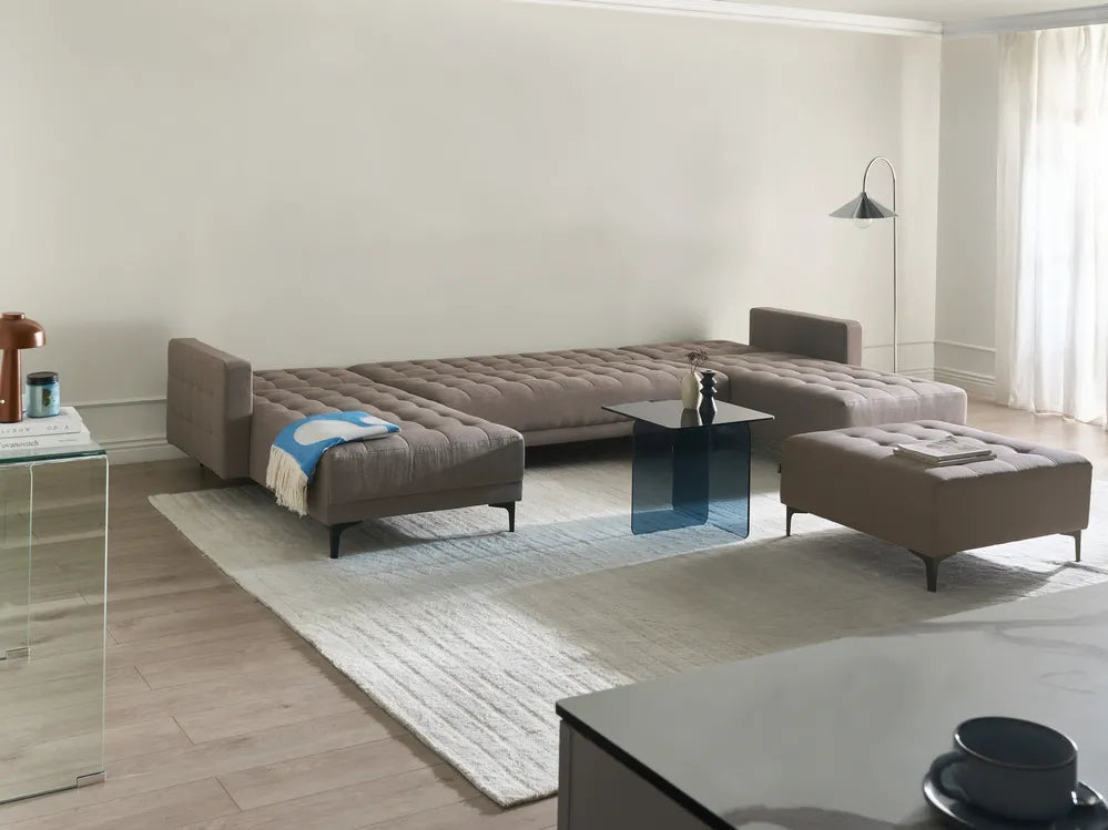 Modular U-Shape Sofa Bed 5 Seater Fabric Taupe Amaron