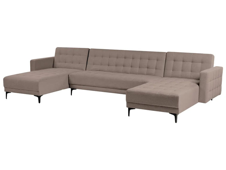 Modular U-Shape Sofa Bed 5 Seater Fabric Taupe Amaron