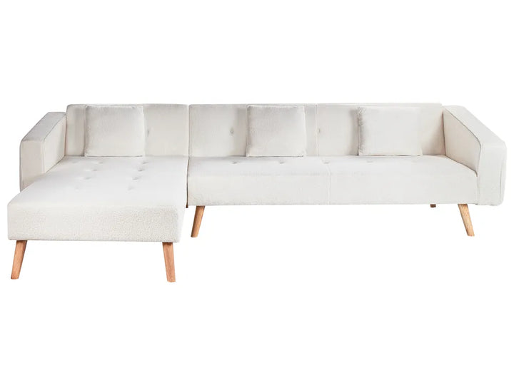 Corner Sofa Bed 4 Seater Boucle Off-White Right Hand Alarick
