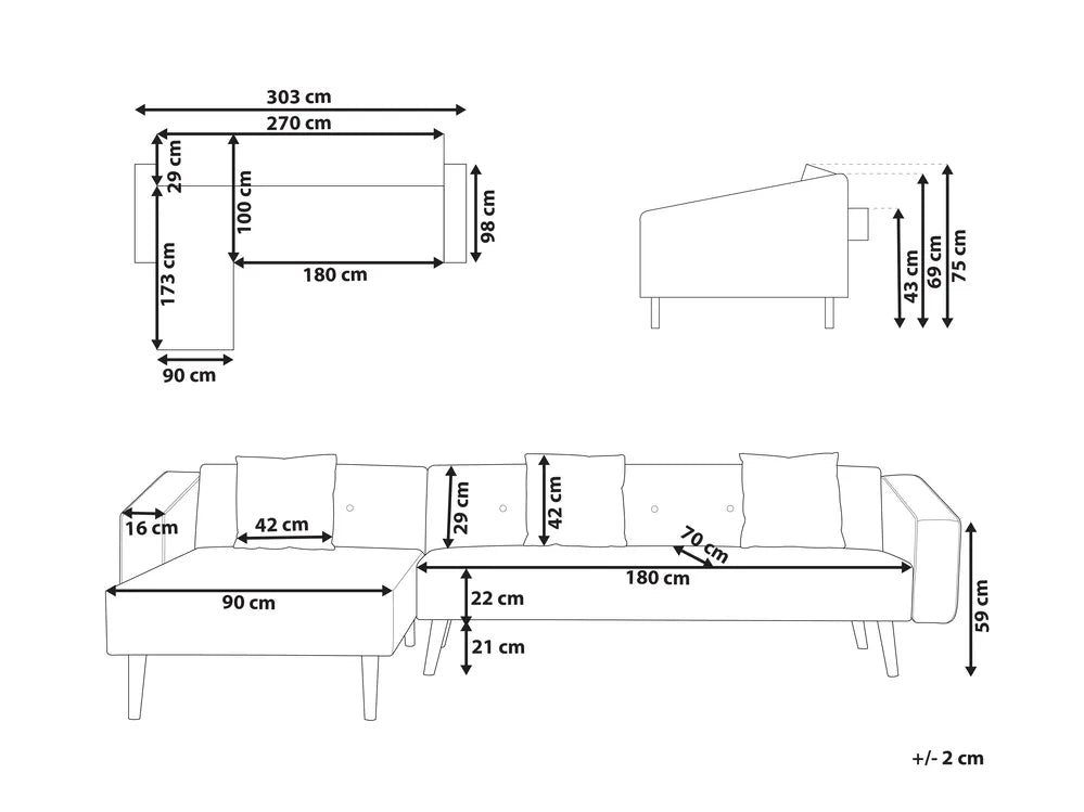 Corner Sofa Bed 4 Seater Boucle Off-White Right Hand Alarick