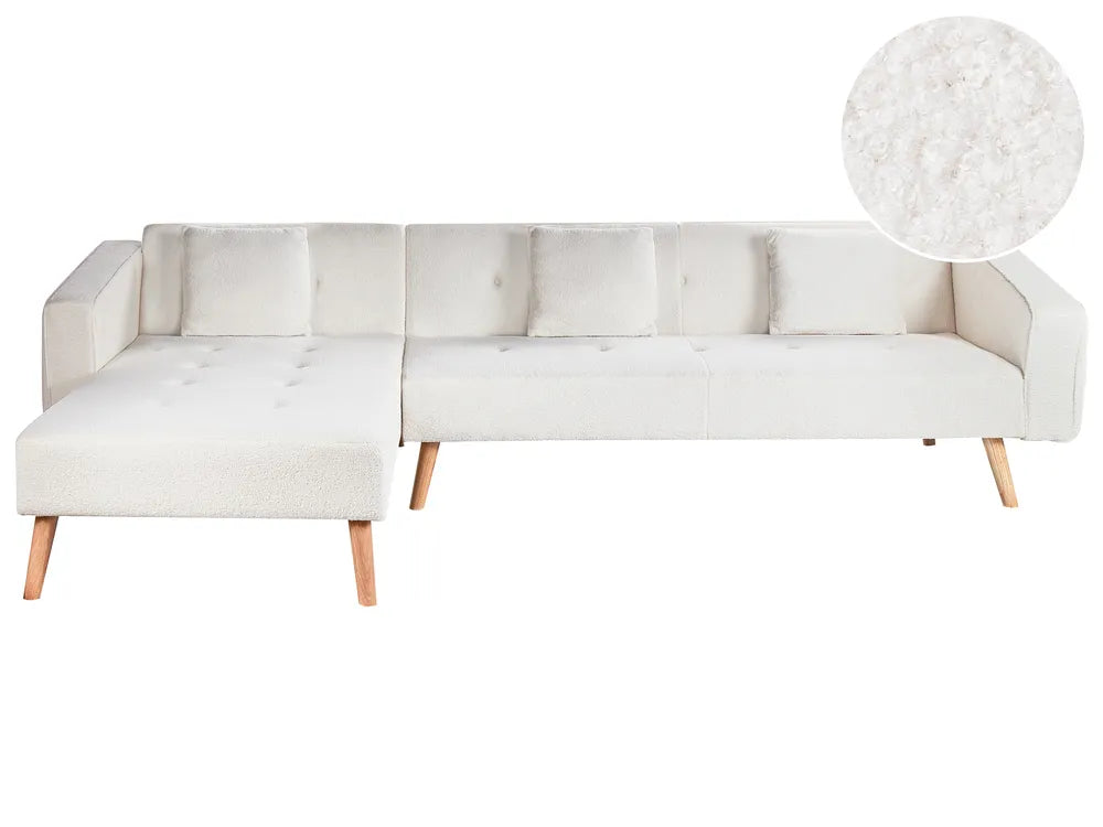 Corner Sofa Bed 4 Seater Boucle Off-White Right Hand Alarick