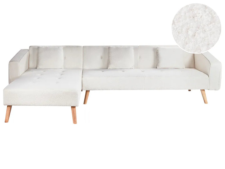 Corner Sofa Bed 4 Seater Boucle Off-White Right Hand Alarick