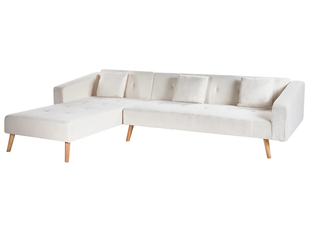 Corner Sofa Bed 4 Seater Boucle Off-White Right Hand Alarick