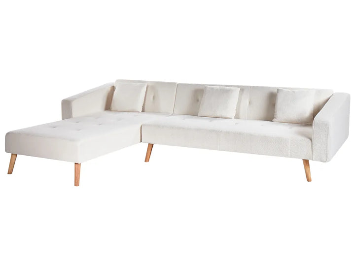 Corner Sofa Bed 4 Seater Boucle Off-White Right Hand Alarick