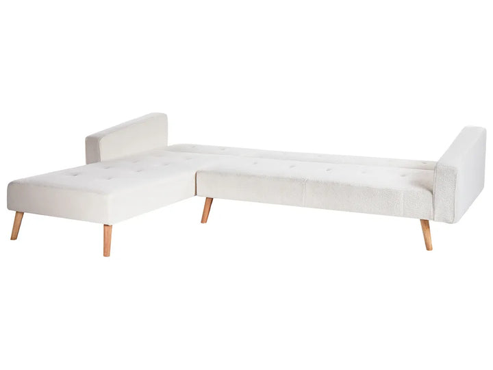 Corner Sofa Bed 4 Seater Boucle Off-White Right Hand Alarick