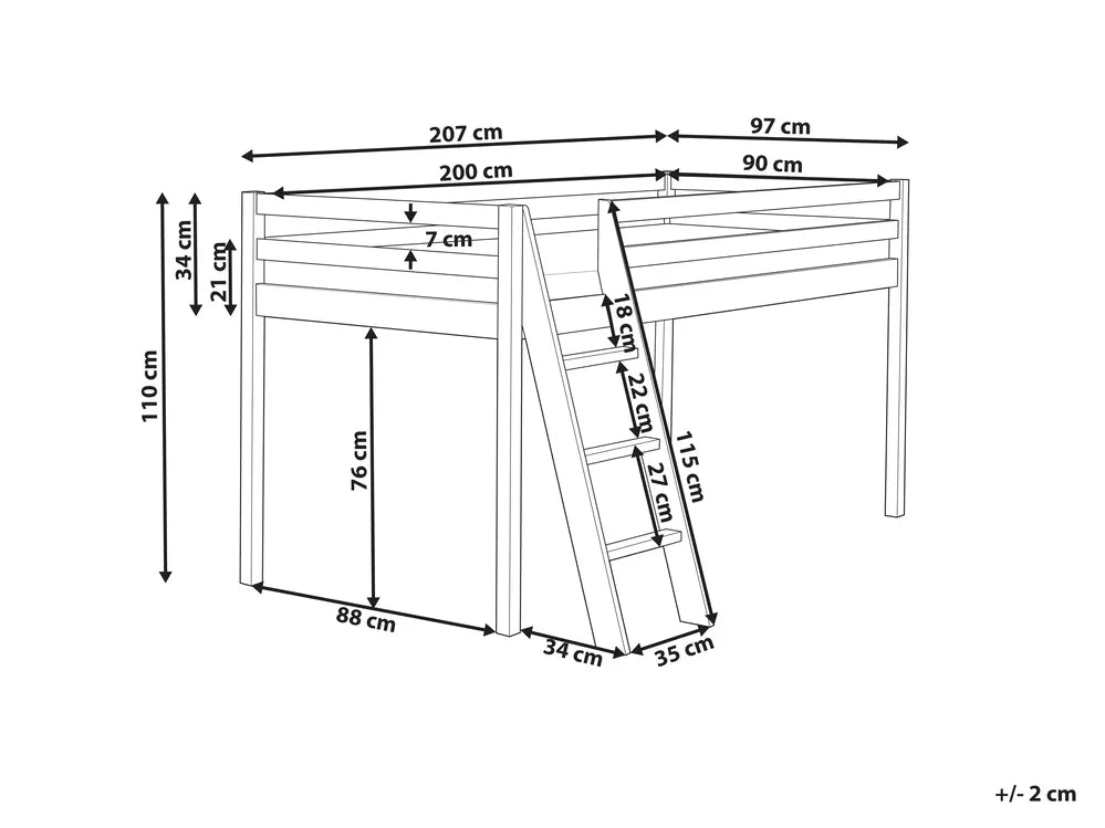 Mid Sleeper Bed Pine Wood 90 x 200 cm (EU Single) White Gieze