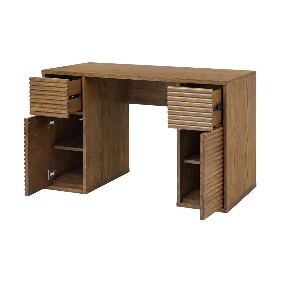 D.I. Designs Charlton Ribbed Walnut Oak Wood Desk