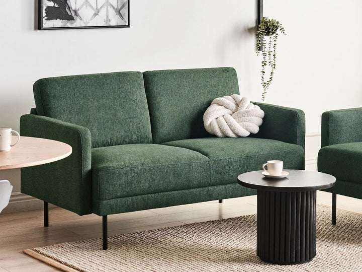 2 seater dark green sofa with modern upholstered design