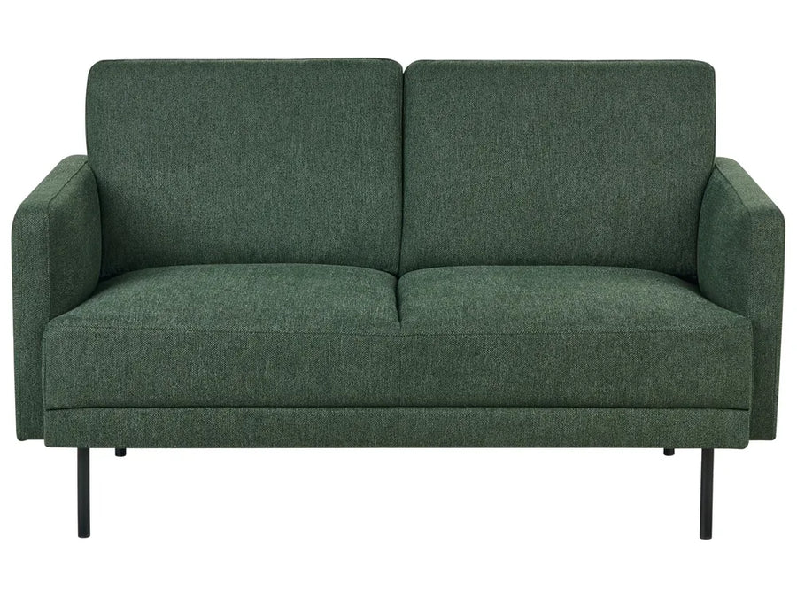 dark green fabric 2 seater sofa with black metal legs