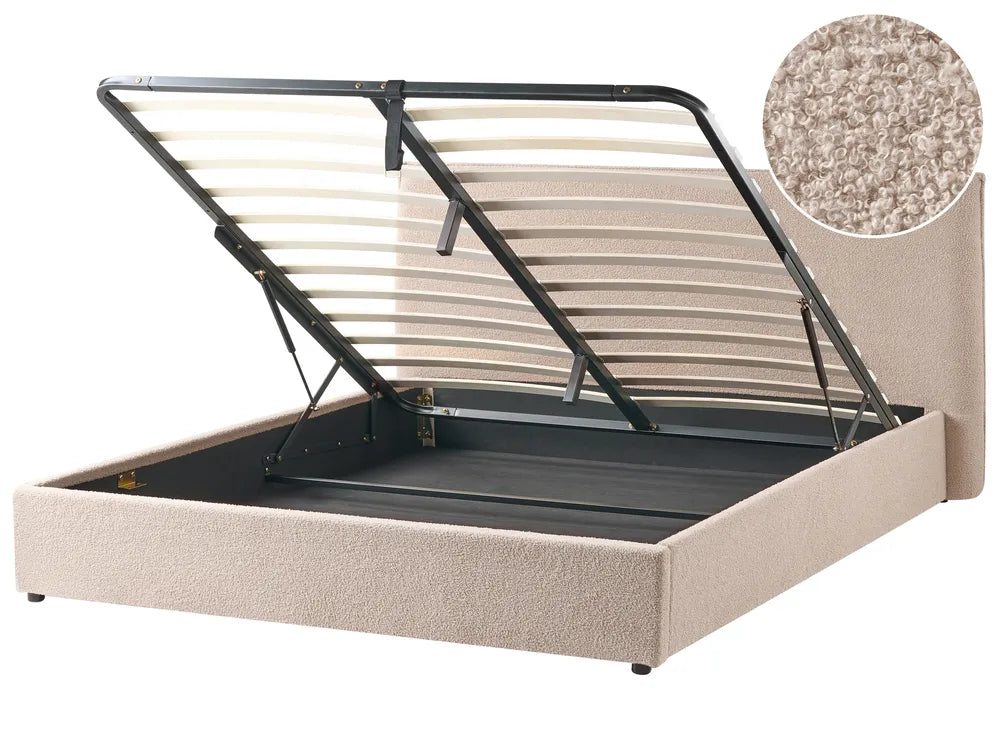 Ottoman Bed Boucle 180 x 200 cm (EU Super King) Taupe Ameire