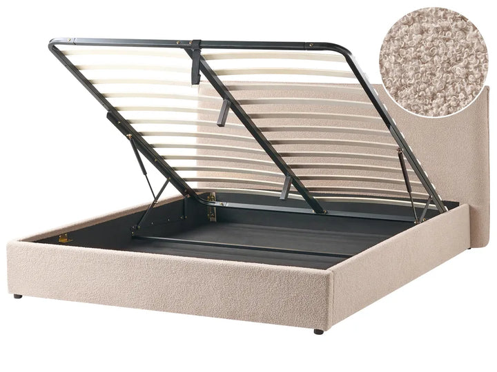 Ottoman Bed Boucle 180 x 200 cm (EU Super King) Taupe Ameire