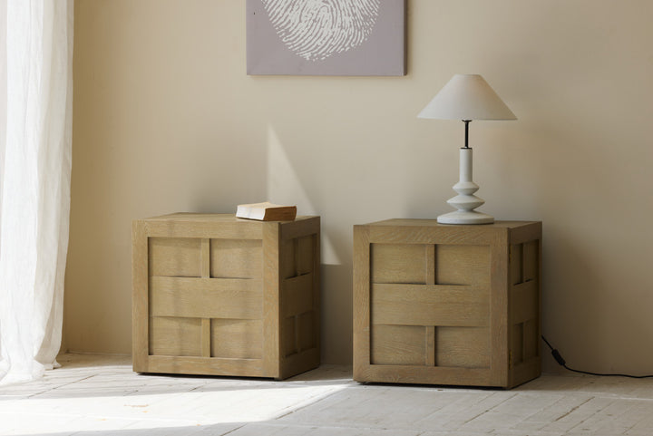 Ribbon detail oak bedside table design