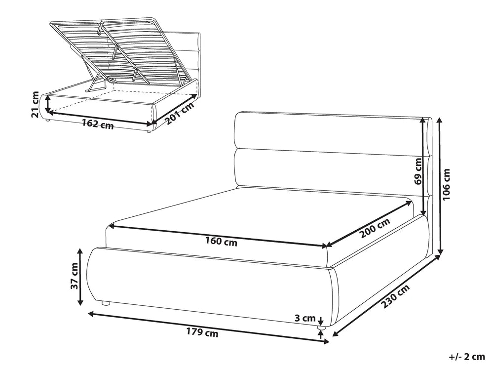 Ottoman Bed Faux Linen 160 x 200 cm (EU King Size) Grey Bedias