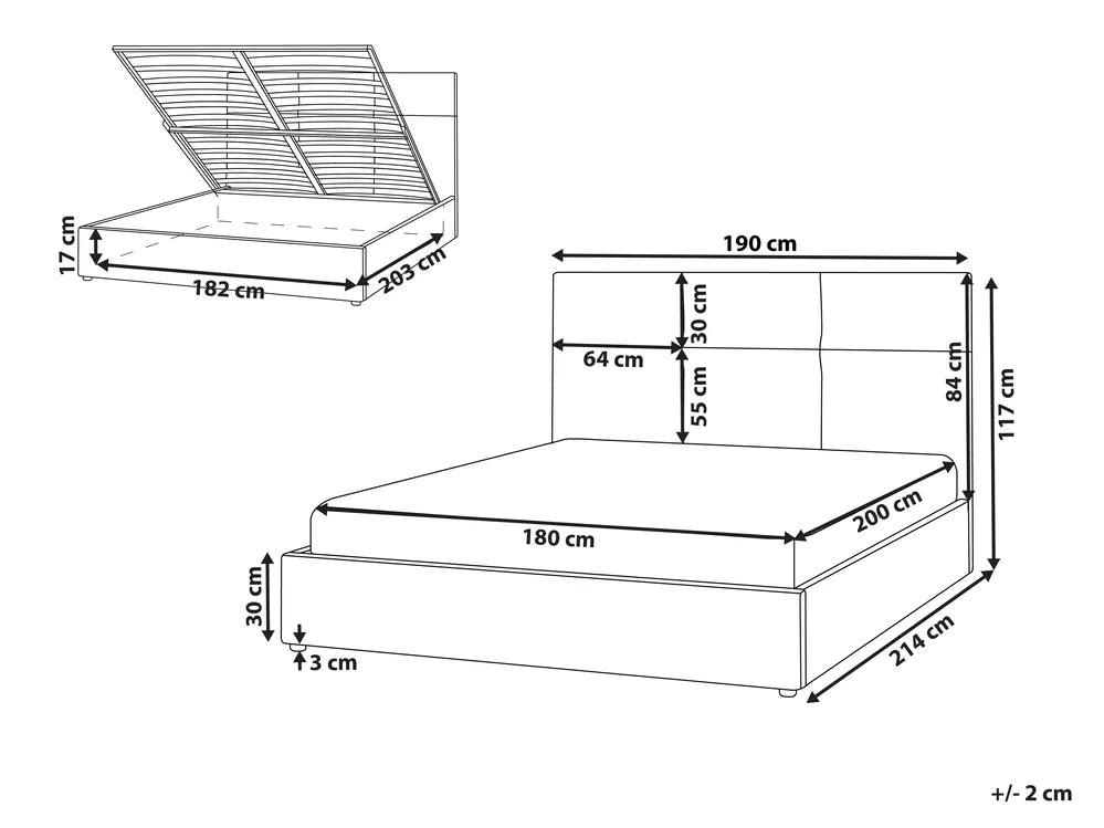 Ottoman Bed Fabric 180 x 200 cm (EU Super King) Taupe Finnin