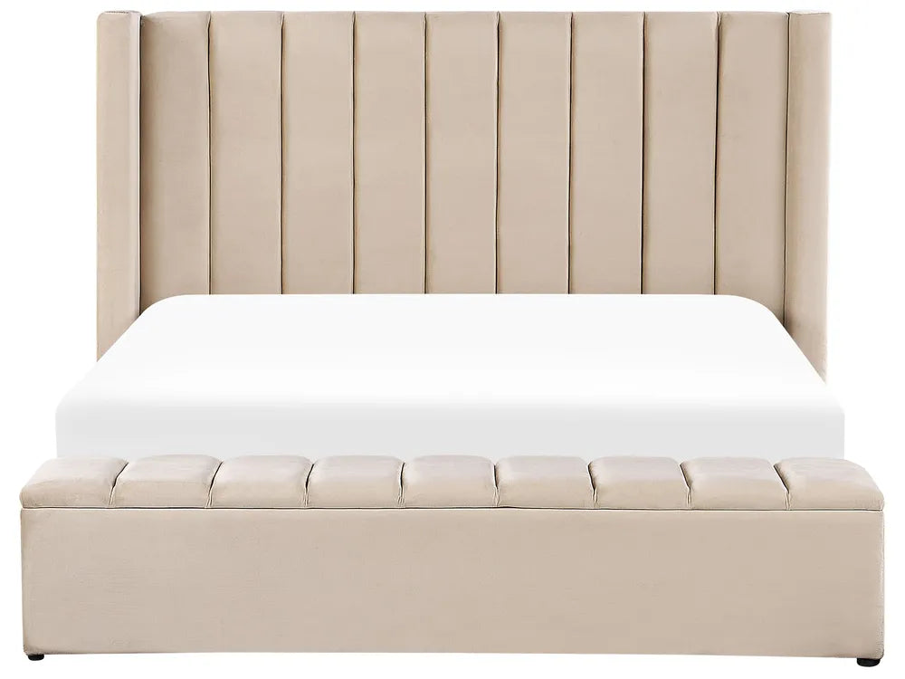 Bed with Storage Bench Velvet 180 x 200 cm (EU Super King) Beige Angel