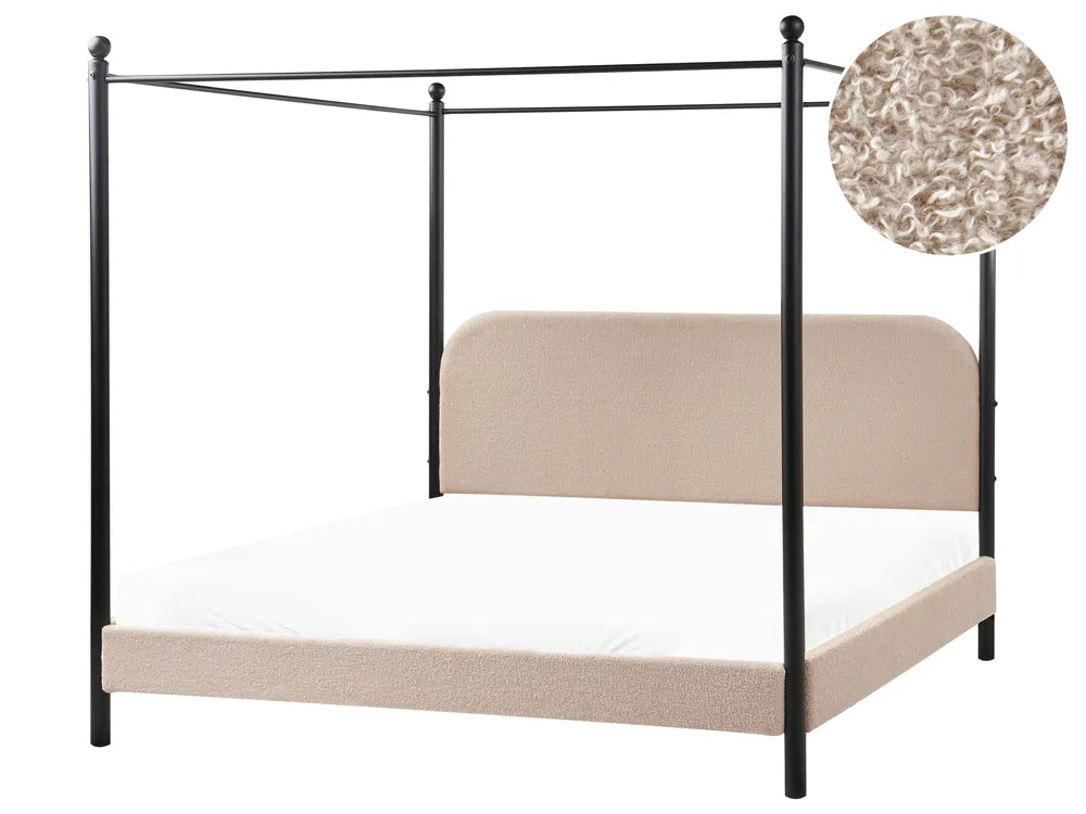 Four Poster Bed Boucle 180 x 200 cm (EU Super King) Taupe Brooklinn