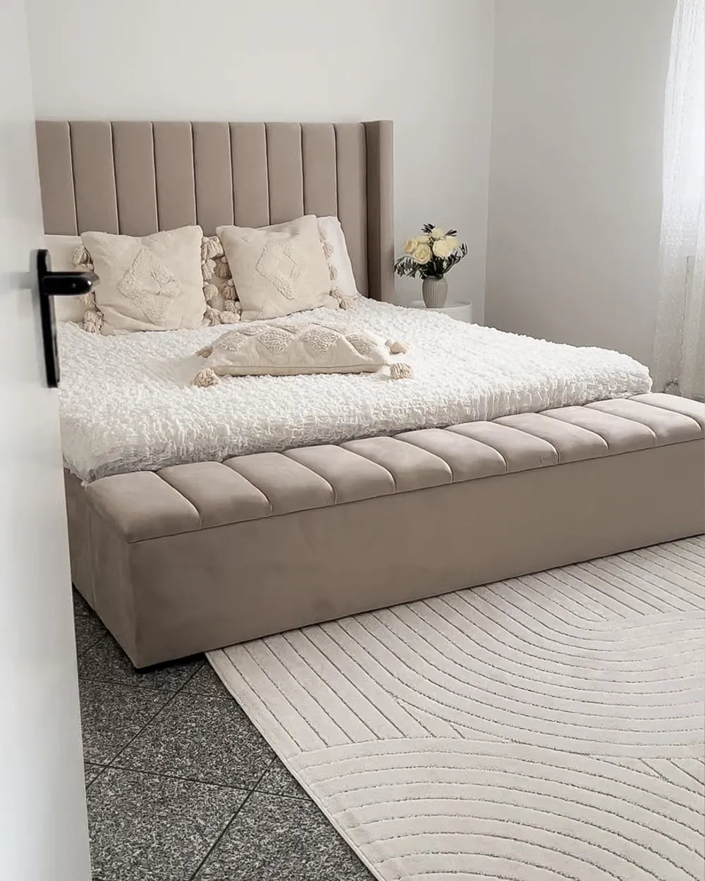 Bed with Storage Bench Velvet 180 x 200 cm (EU Super King) Beige Angel
