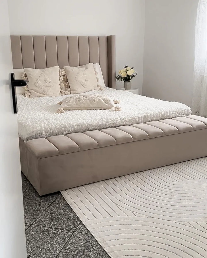 Bed with Storage Bench Velvet 180 x 200 cm (EU Super King) Beige Angel